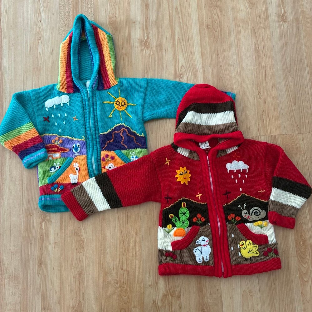 Vintage knit hooded sweaters kids size 2